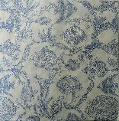 TWO Individual Paper Cocktail Decoupage Napkins - 1538 Blue Ocean Fish