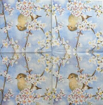 TWO Individual Paper Cocktail Decoupage Napkins - 1946 Bird in Spring Harmony