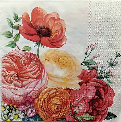 TWO Individual Paper Lunch Decoupage Napkins - 1370 Garden Fresh Flowers