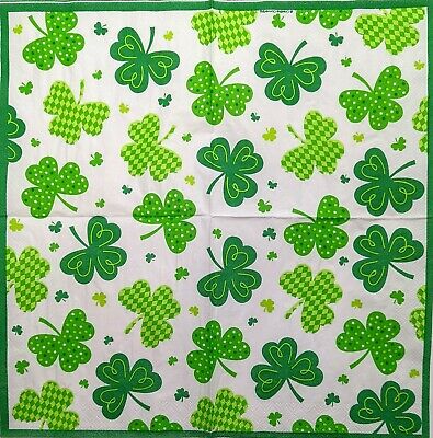 TWO Individual Paper Lunch Decoupage Napkins - 1804 Falling Shamrocks