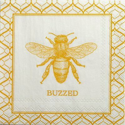 TWO Individual Paper Cocktail Decoupage Napkins - 1944 Golden Bee Buzzed