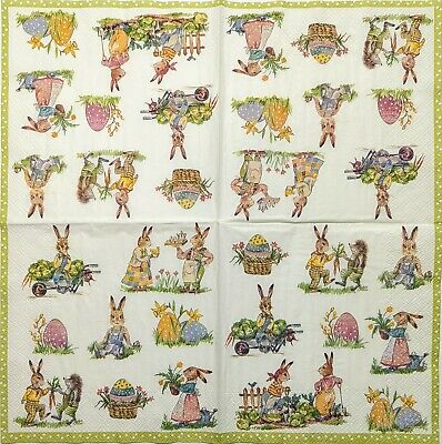 TWO Individual Paper Lunch Decoupage Napkins - 1826 Stories of Easter Bunnies