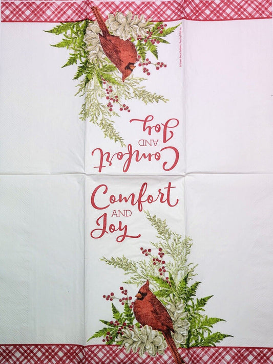 TWO Individual Paper Guest Decoupage Napkins - 2271 Comfort and Joy Cardinal