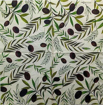 TWO Individual Paper Lunch Decoupage Napkins - 1489 Olive Sprigs