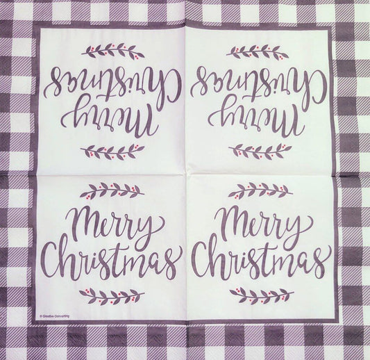 TWO Individual Paper Lunch Decoupage Napkins - 2211 Merry Christmas Gray Checked