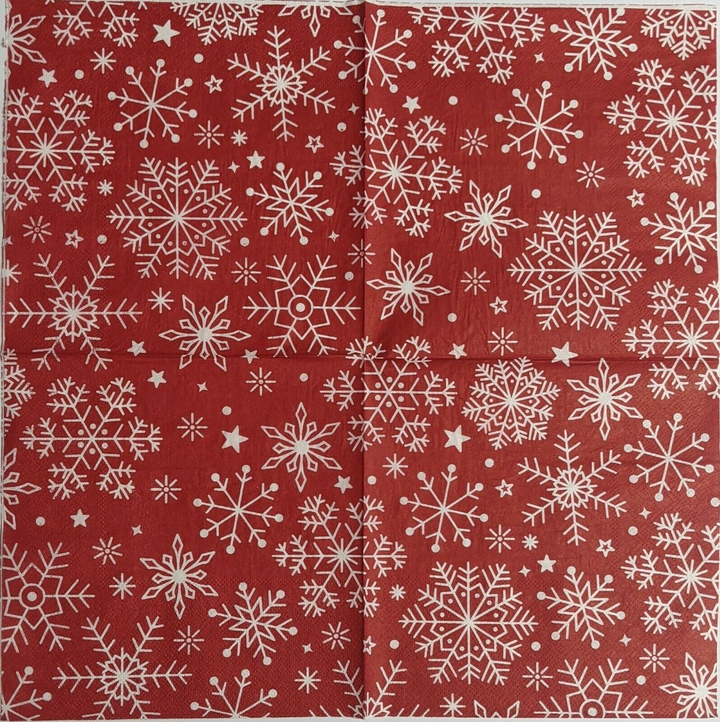 2 Individual Paper Lunch Decoupage Napkins - Snowflakes on a Red Background 1071