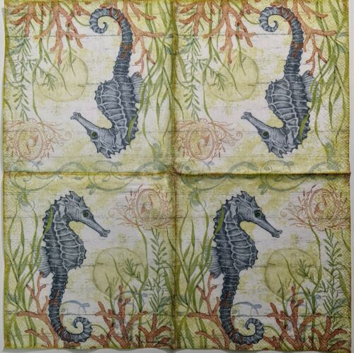 TWO Individual Paper Cocktail Decoupage Napkins - Sea Horse And Coral 1256