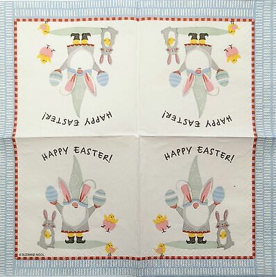 TWO Individual Paper Cocktail Decoupage Napkins - 1863 Happy Easter Gnome