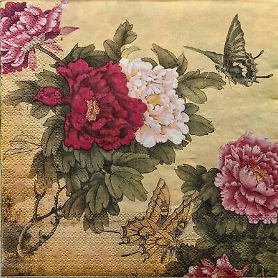 TWO Individual Paper Lunch Decoupage Napkins - 1364 Bird Floral Retreat