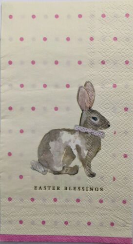 TWO Individual Paper Guest Decoupage Napkins- Easter Blessing Bunny Pink 1175