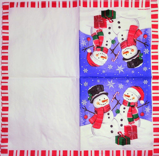 TWO Individual Paper Lunch Decoupage Napkins - 2212 Candy Cane Snowmen