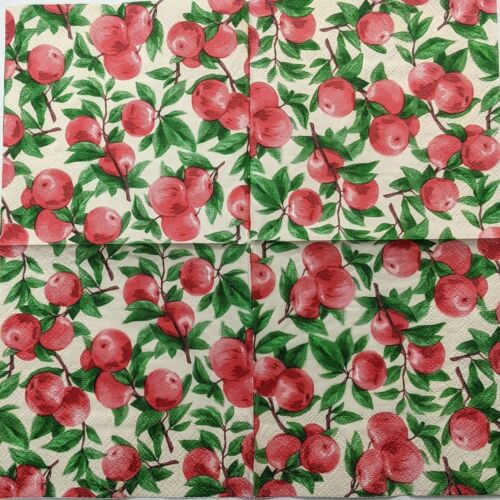 TWO Individual Paper Cocktail Decoupage Napkins - Apple Orchard Red 1223