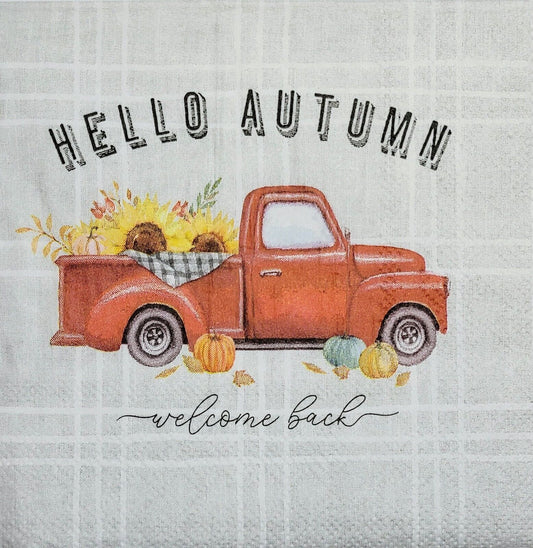 2 Individual Paper Cocktail Decoupage Napkins - 2089 Hello Autumn Red Truck