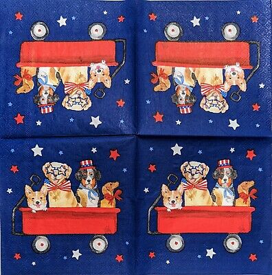 TWO Individual Paper Cocktail Decoupage Napkins - 1924 Patriotic Dog Wagon