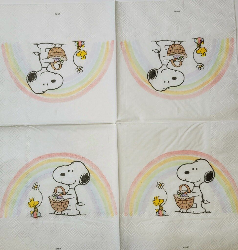 TWO Individual Paper Cocktail Decoupage Napkins - 2332 Snoopy Easter Rainbow