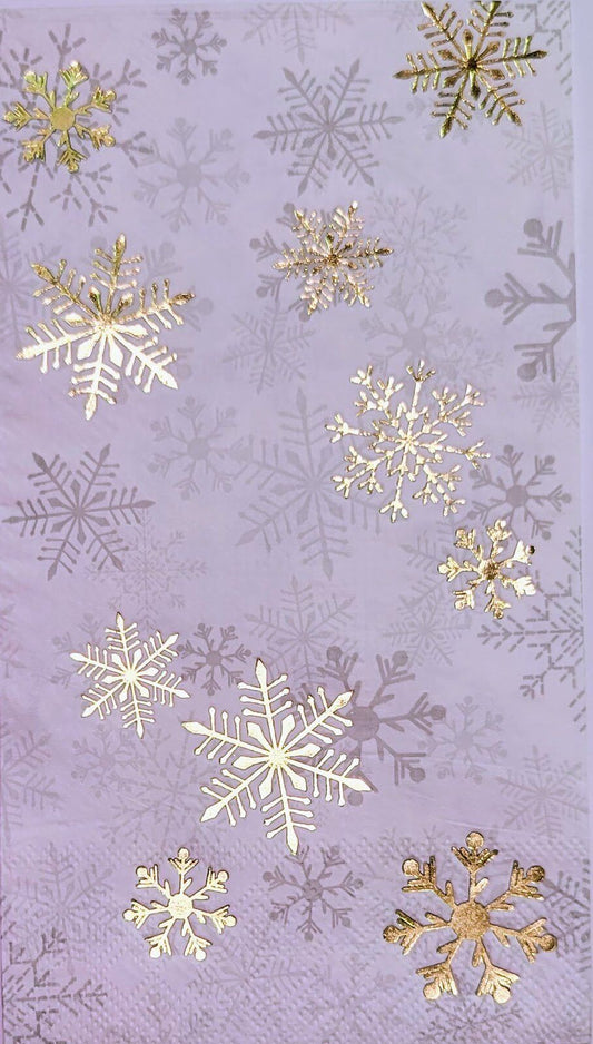 TWO Individual Paper Guest Decoupage Napkins - 2262 Winter Gold Foil Snowflakes