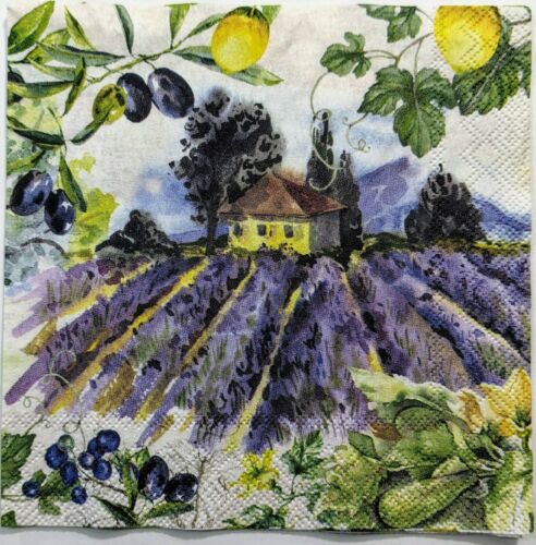 TWO Individual Paper Cocktail Decoupage Napkins - Country House Lemon/Olive 1092