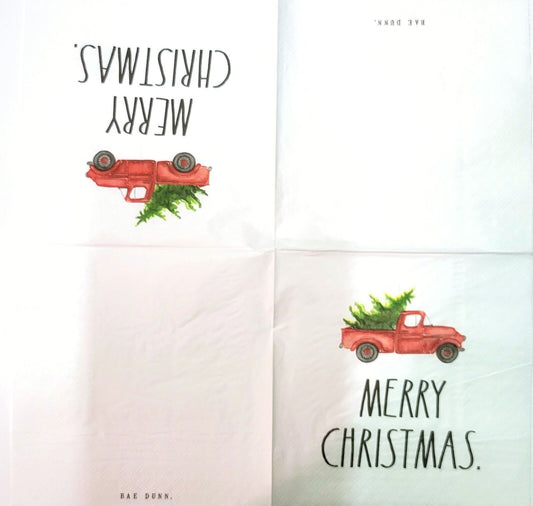 TWO Individual Paper Lunch Decoupage Napkins- 2144 Red Truck with Christmas Tree