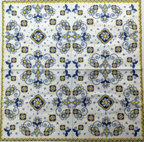 TWO Individual Paper Dinner Decoupage Napkins - Sorento Blue Golden Yellow 1271