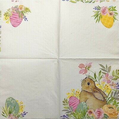 TWO Individual Paper Lunch Decoupage Napkins - 1899 Springtime Easter Bunny