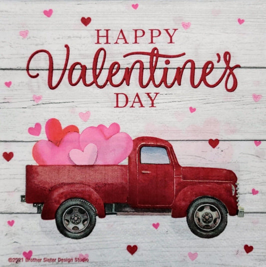 TWO Individual Paper Lunch Decoupage Napkins - 2297 Valentine's Day Red Truck