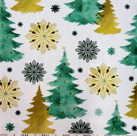 TWO Individual Paper Lunch Decoupage Napkins - 2131 Christmas Green and Gold