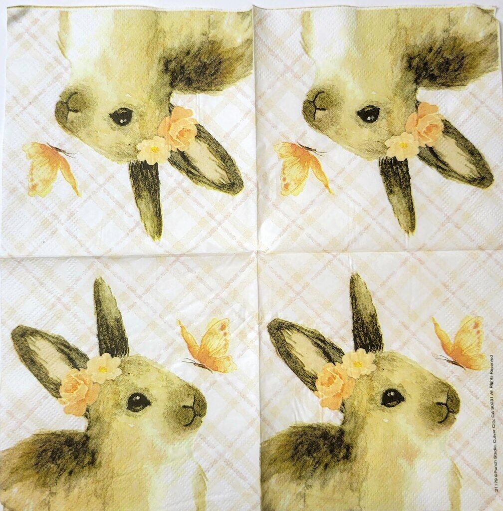 TWO Individual Paper Cocktail Decoupage Napkins- 2326 Bunny and Butterfly Friend