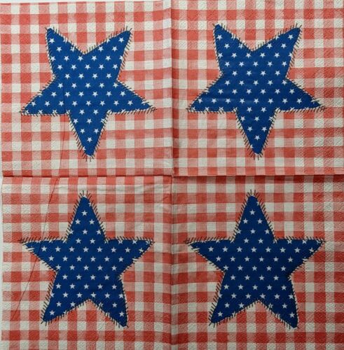 TWO Individual Paper Cocktail Decoupage Napkins- Patchwork American Star 1295