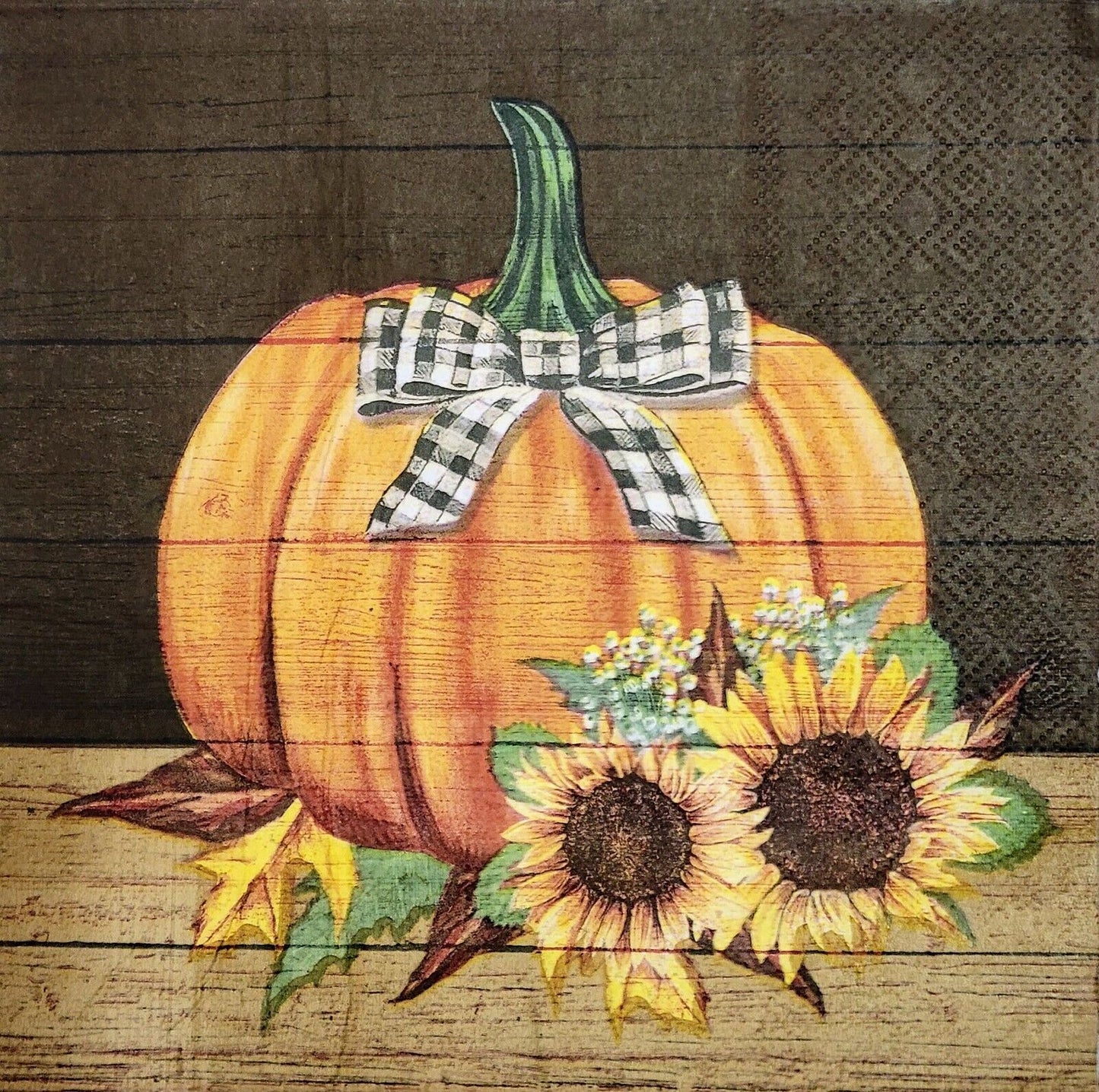 2 Individual Paper Lunch Decoupage Napkins- 2098 Pumpkin & Sunflowers on Display