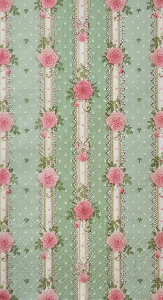 TWO Individual Paper Guest Decoupage Napkins - 2319 Pink & Green Floral Romance