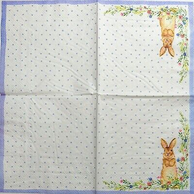 TWO Individual Paper Cocktail Decoupage Napkins - 1939 Polka Dots Flowers Bunny