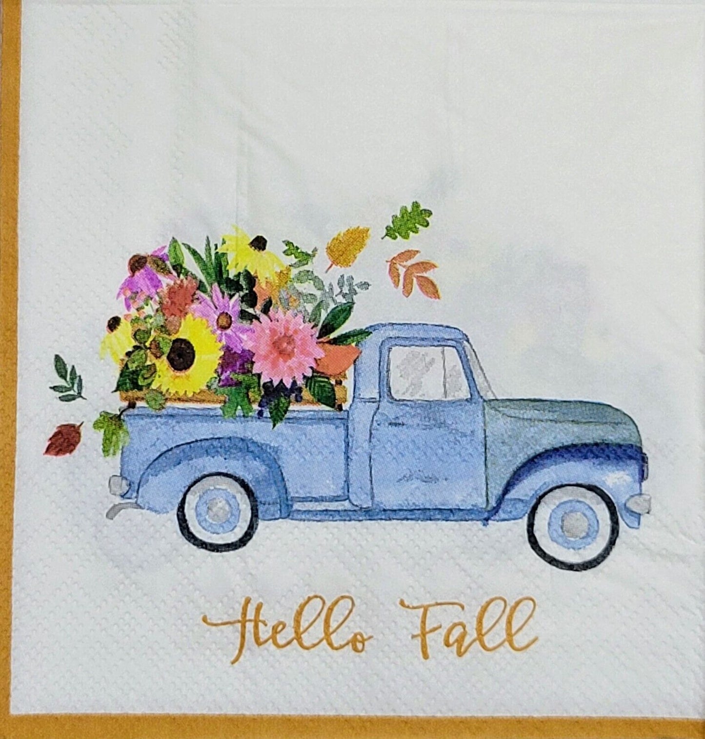 2 Individual Paper Cocktail Decoupage Napkins - 2090 Hello Fall Blue Truck