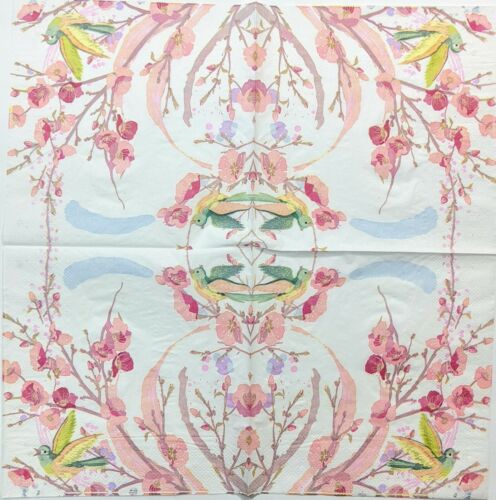 TWO Individual Paper Lunch Decoupage Napkins - Blossoms And Birds 1115