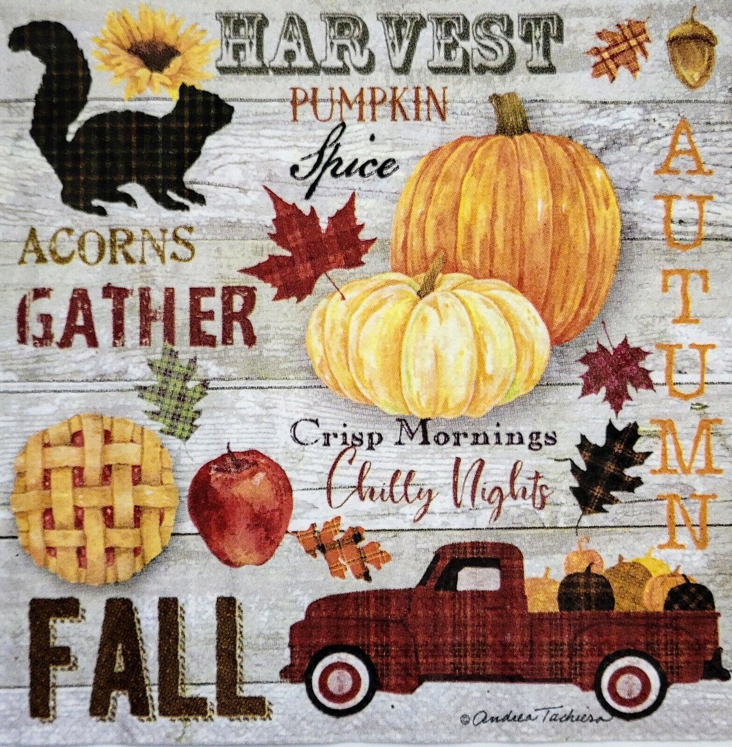 2 Individual Paper Cocktail Decoupage Napkins - 2081 Autumn Wordplay