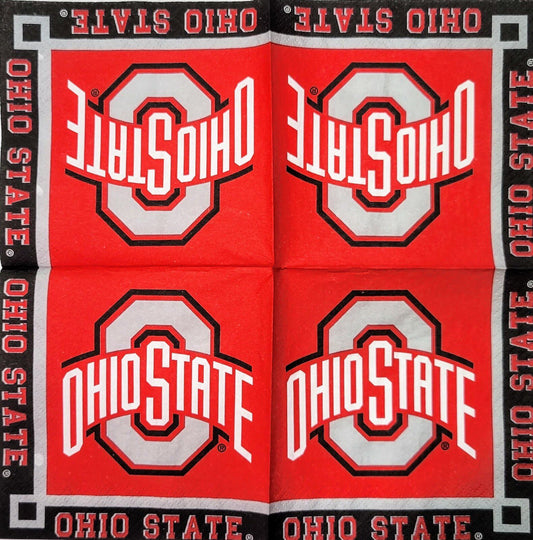 2 Individual Paper Cocktail Decoupage Napkins - 2062 Ohio State Red w Border