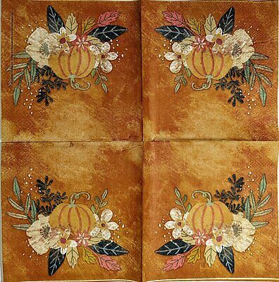 TWO Individual Paper Cocktail Decoupage Napkins- 1599 Autumn Pumpkin Centerpiece