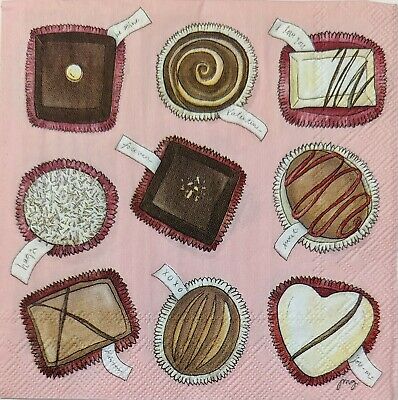 TWO Individual Paper Cocktail Decoupage Napkins- 1761 Valentine's Day Chocolates