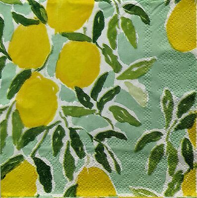 TWO Individual Paper Cocktail Decoupage Napkins - 1406 Lemons on Mint