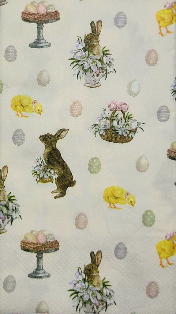 TWO Individual Paper Guest Decoupage Napkins - 2358 Easter Bunnies Chicks & Eggs