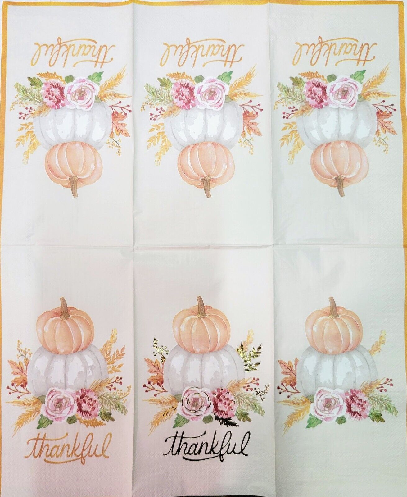 TWO Individual Paper Guest Decoupage Napkins - 2124 Foil Thankful Arrangement