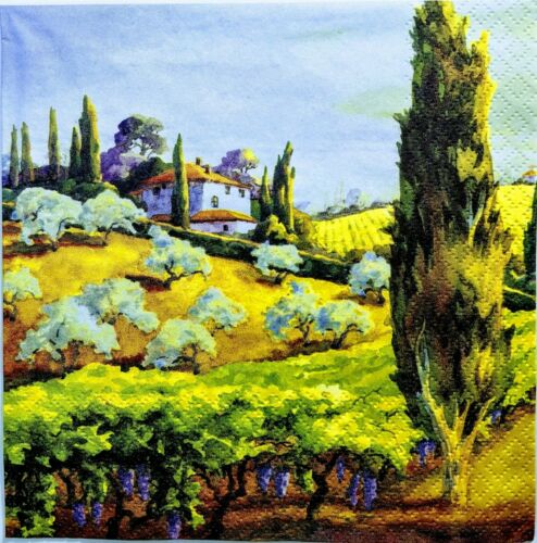TWO Individual Paper Lunch Decoupage Napkins- Toscana Hillcrest Vineyard 1328