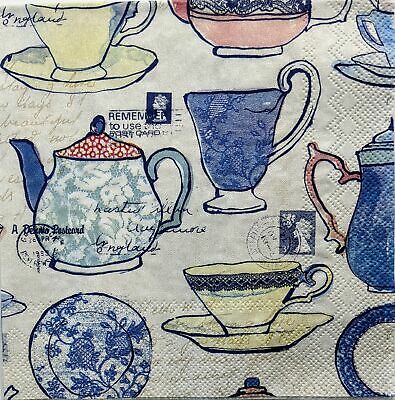 TWO Individual Paper Lunch Decoupage Napkins - 1488 British Tea Time w/ Postage