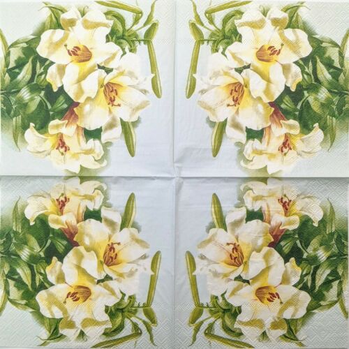 TWO Individual Paper Lunch Decoupage Napkins - Lily Bunch Serene Green 1200