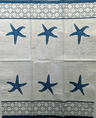 TWO Individual Paper Guest Decoupage Napkins - 1442 Blue Starfish w/ Pattern