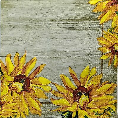 TWO Individual Paper Lunch Decoupage Napkins - 1369 Rustic Farm Sunflowers Wood