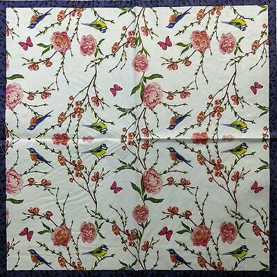 TWO Individual Paper Lunch Decoupage Napkins - 1363 Springtime Blossoms & Birds