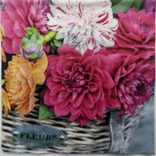 TWO Individual Paper Lunch Decoupage Napkins - Dahlia Basket 1196