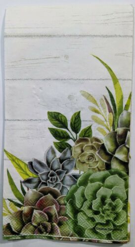 TWO Individual Paper Guest Decoupage Napkins-Succulents w/ White Background 1087