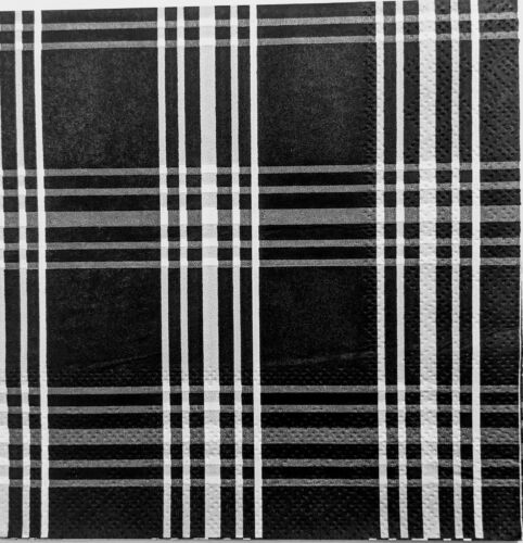 TWO Individual Paper Cocktail Decoupage Napkins- Black And White Plaid 1322