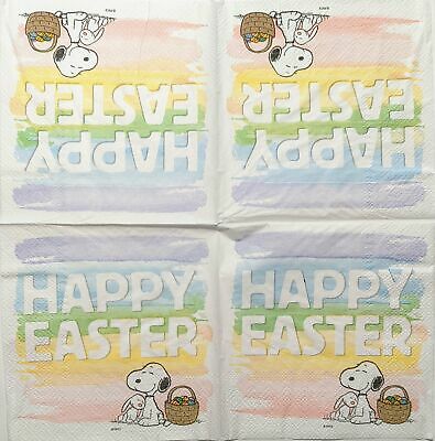 TWO Individual Paper Cocktail Decoupage Napkins - 1862 Happy Easter Snoopy